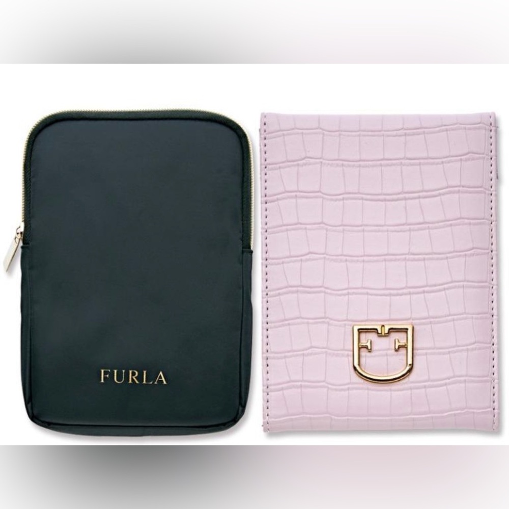 Furla Light Pink Croc-Embossed Folded Mirror
